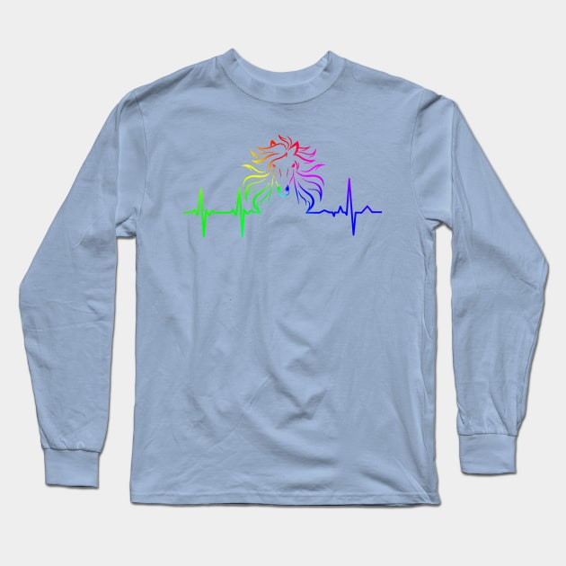 Rainbow Horse Heartbeat Long Sleeve T-Shirt by Sleazoid